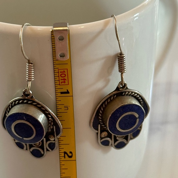 Truly Stunning Morocca “Hamsa” Style Earrings in Silver Plate and Lapis Lazuli. - Picture 5 of 6
